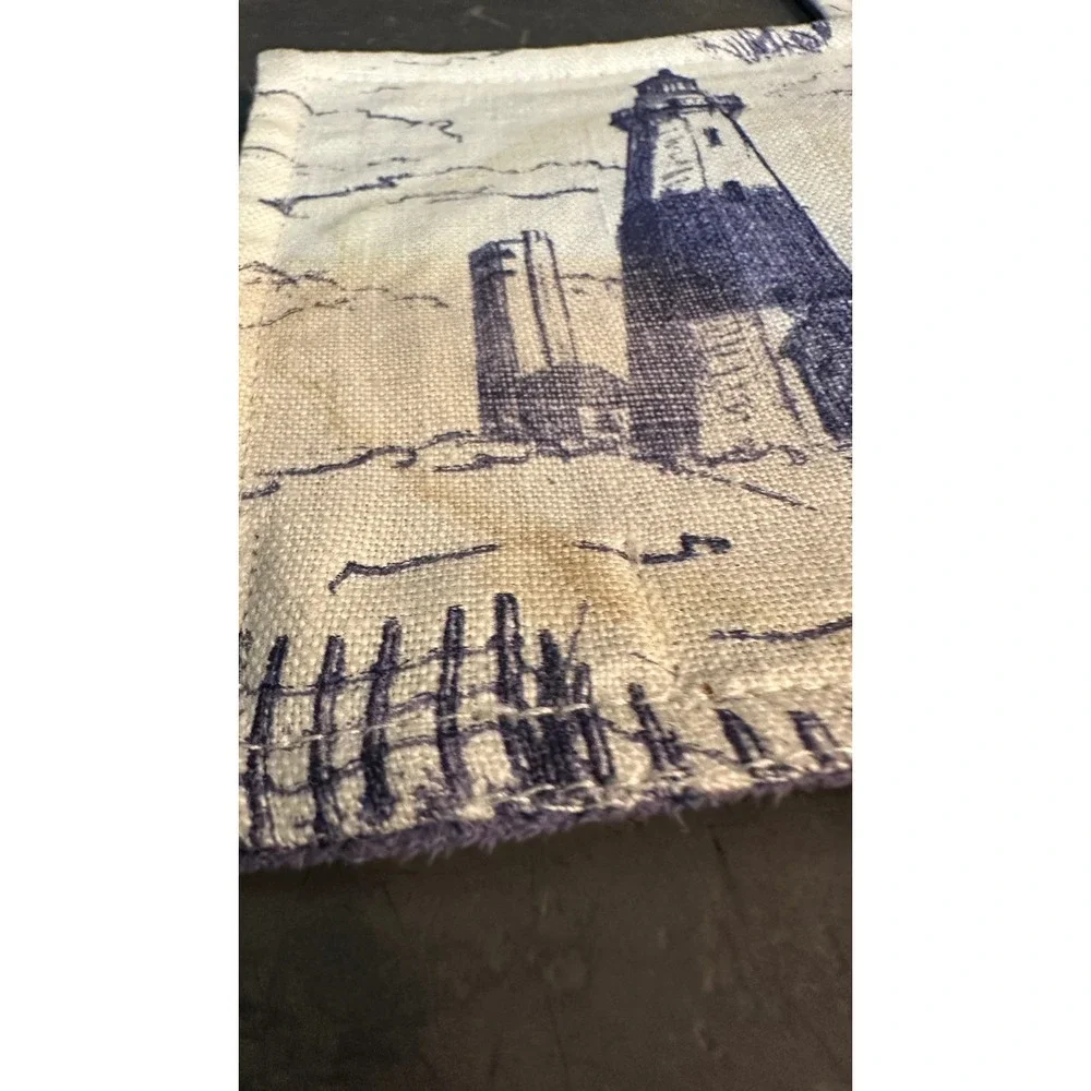 Sonia O'Mara NYC Fabric Toile Coasters Set of‎ 4 Blue White Lighthouse Horse